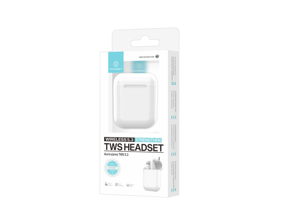 Techancy Auricular Sem Fios Tws Branco KP2707, Bluetooth 5.3, Auricular Estéreo Com Conversação, Reprodução De Música 5h-2