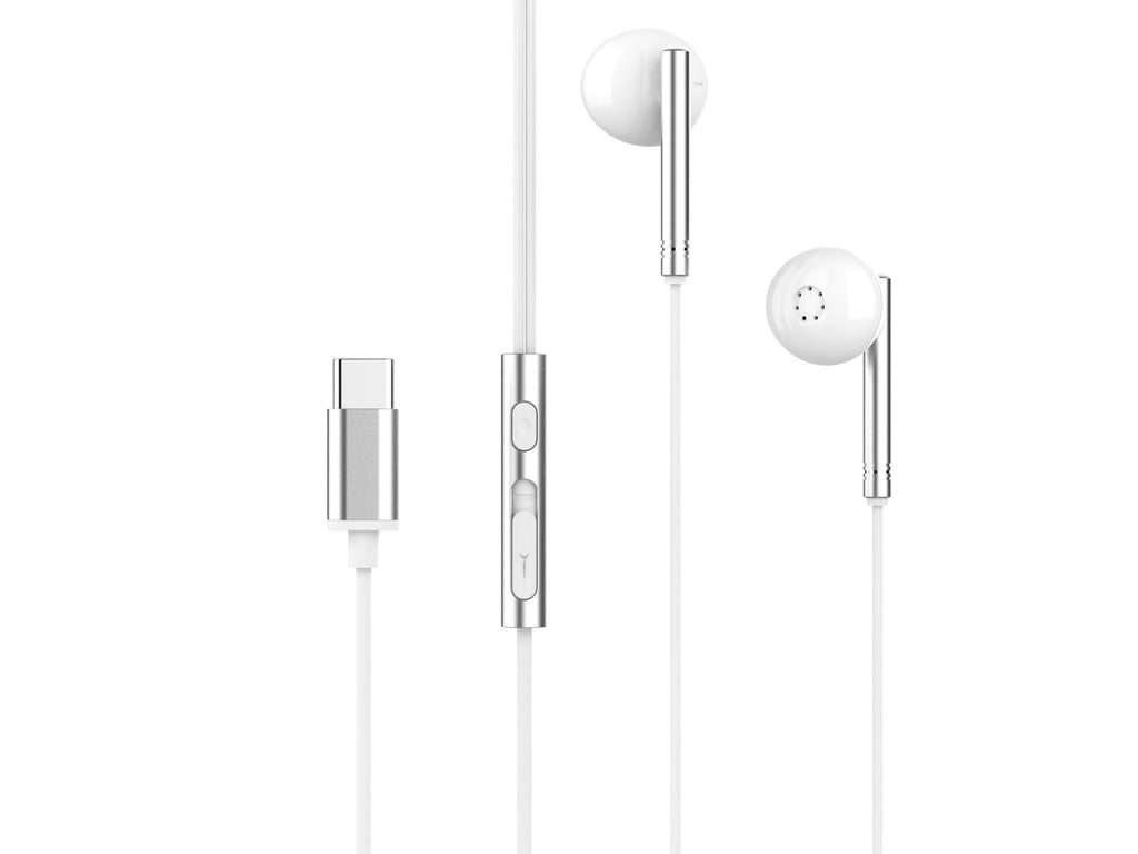 Techancy Auscultadores Estéreo Em Metal Branco TD8090, Porta Dsp/Type-C Compatível Com Samsung/Huawei/Xiaomi, Etc.-2