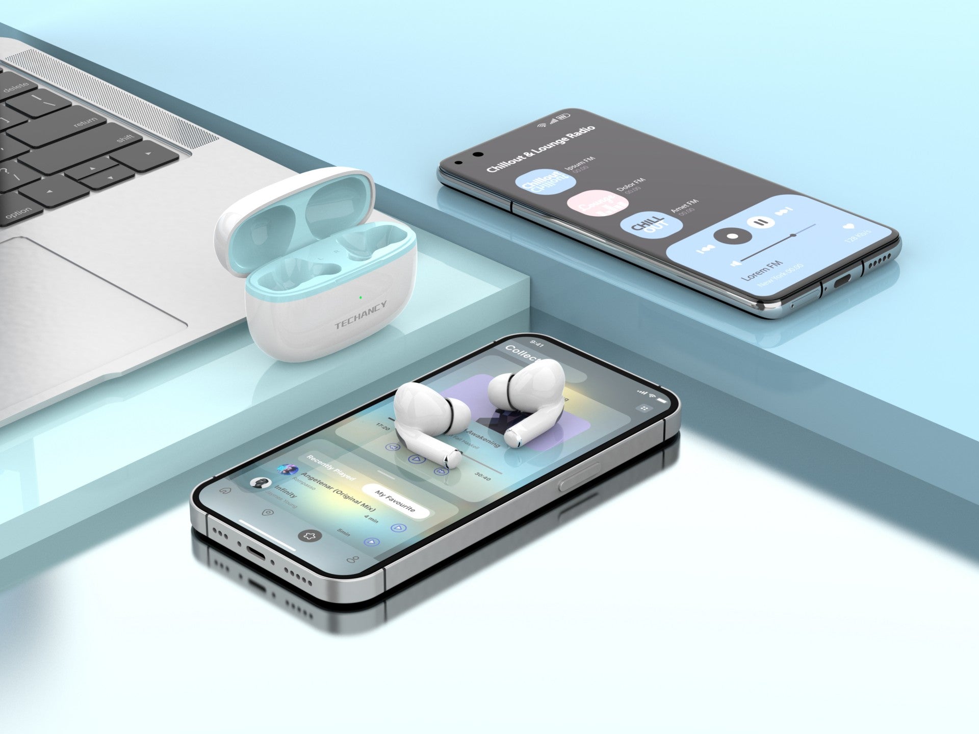 Techancy Auriculares TWS KP2714 Bluetooth 5.3 ligação 10m USB-C 4h de autonomia som nítido confortável cor branca-2